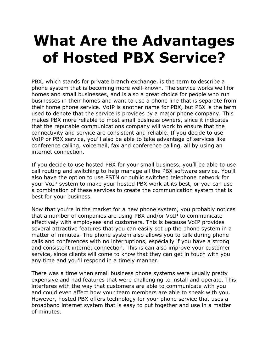 what are the advantages of hosted pbx service