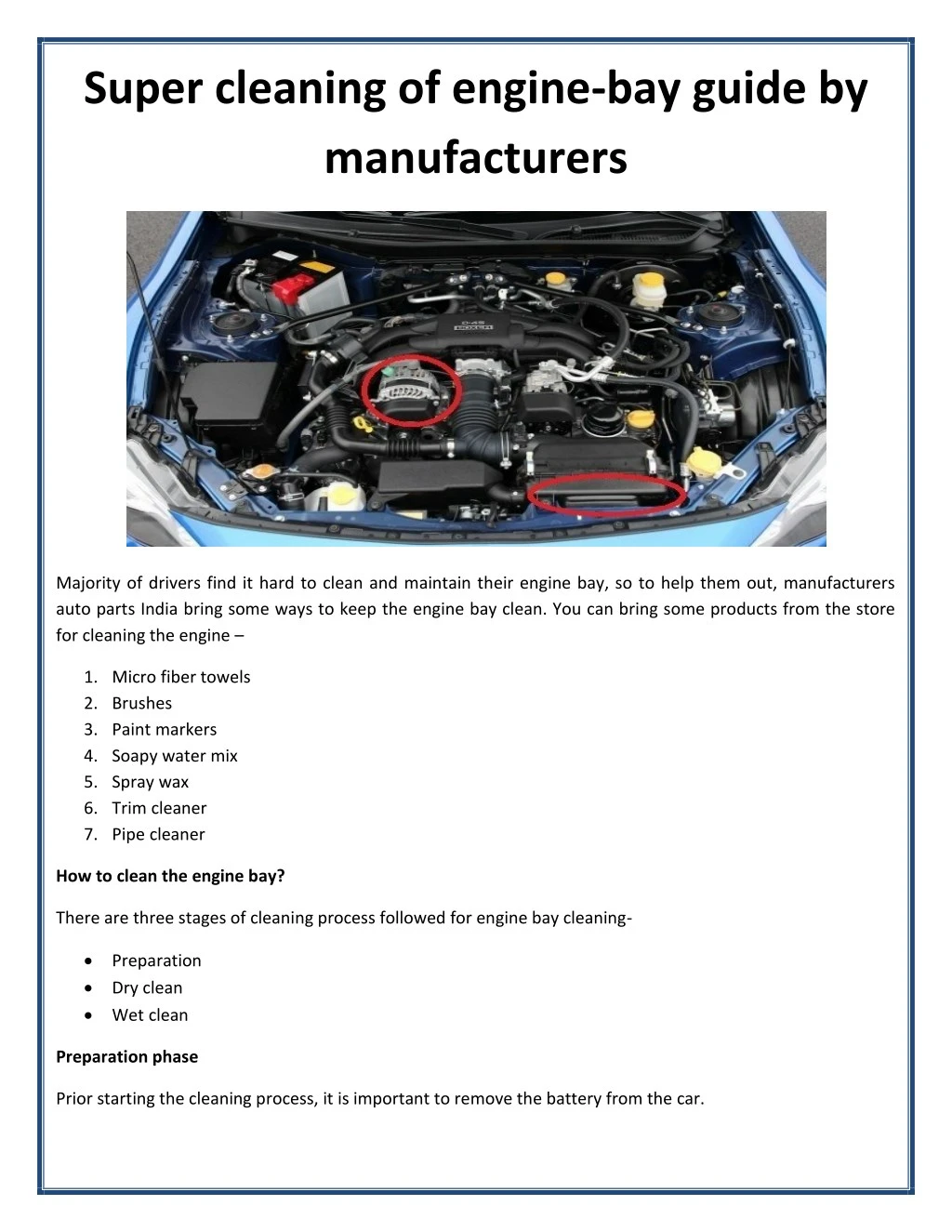 Engine Bay Cleaning Information, Questions & Answers