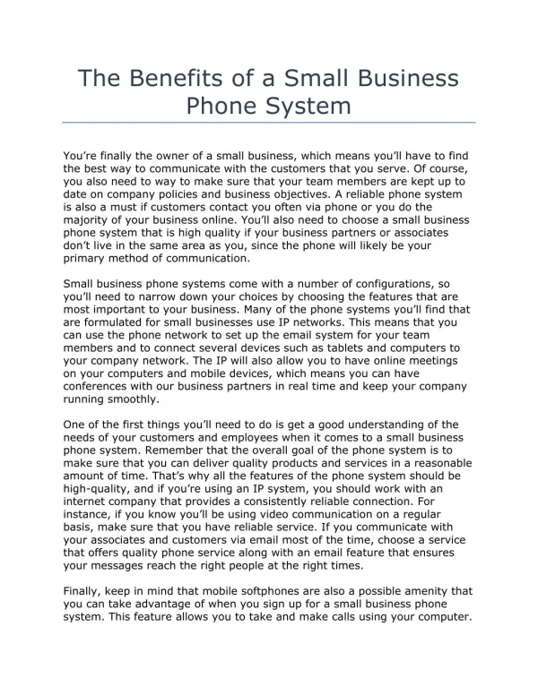 The Benefits of a Small Business Phone System