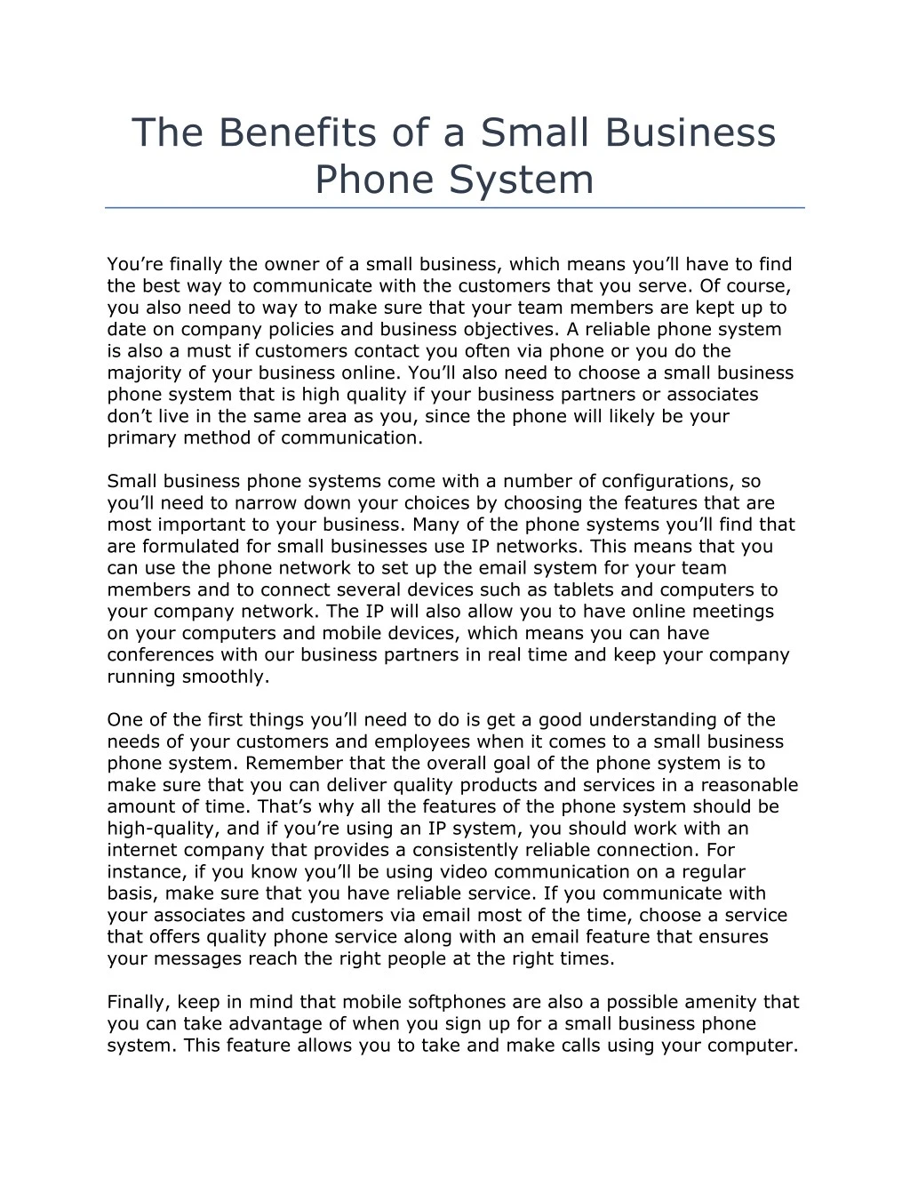 the benefits of a small business phone system
