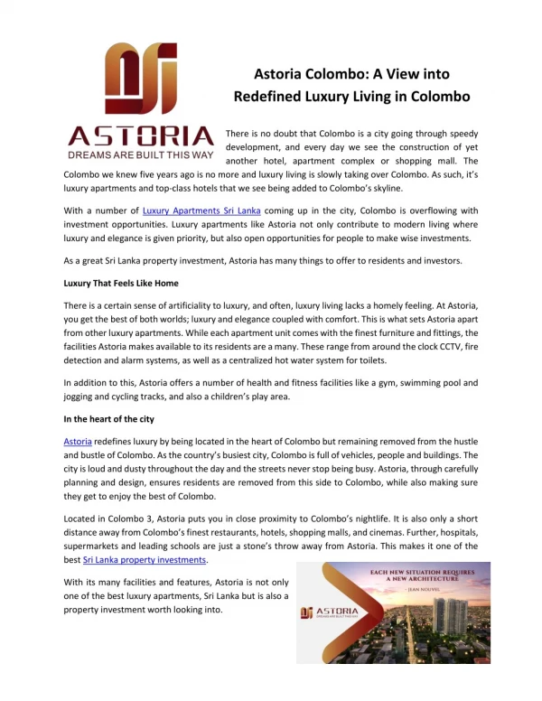 Luxury Apartments Sri Lanka | Modern Apartments | Real Estate | Astoria Official