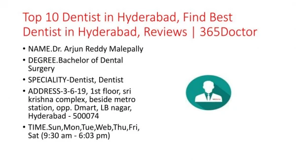 Top 10 Dentist in Hyderabad, Find Best Dentist in Hyderabad, Reviews | 365Doctor
