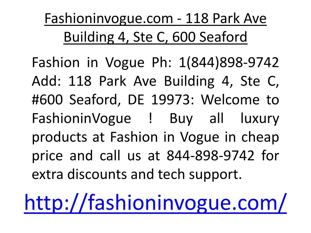 fashioninvogue com 118 park ave building 4 ste c 600 seaford
