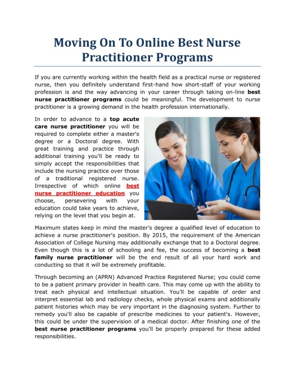 Moving On To Online Best Nurse Practitioner Programs