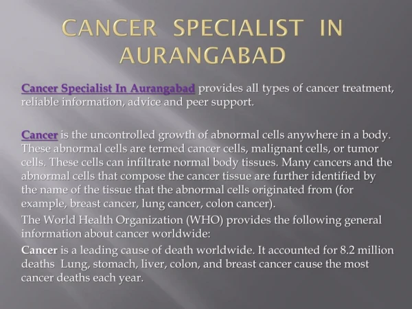 Cancer Specialist In Aurangabad | Cancer treatments - Mundada Urology Hospital