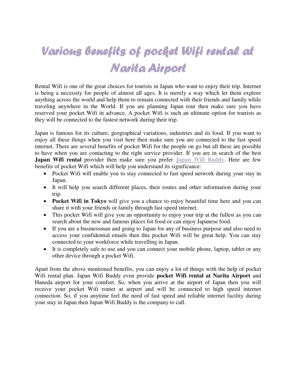 various benefits of pocket wifi rental at various
