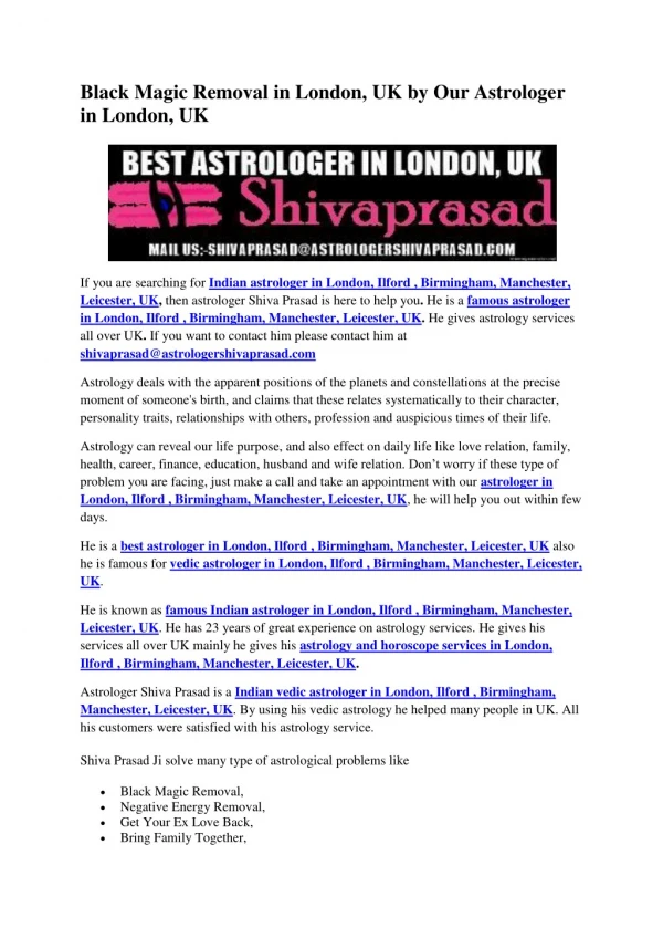 Black Magic Removal in London, UK by Our Astrologer in London, UK