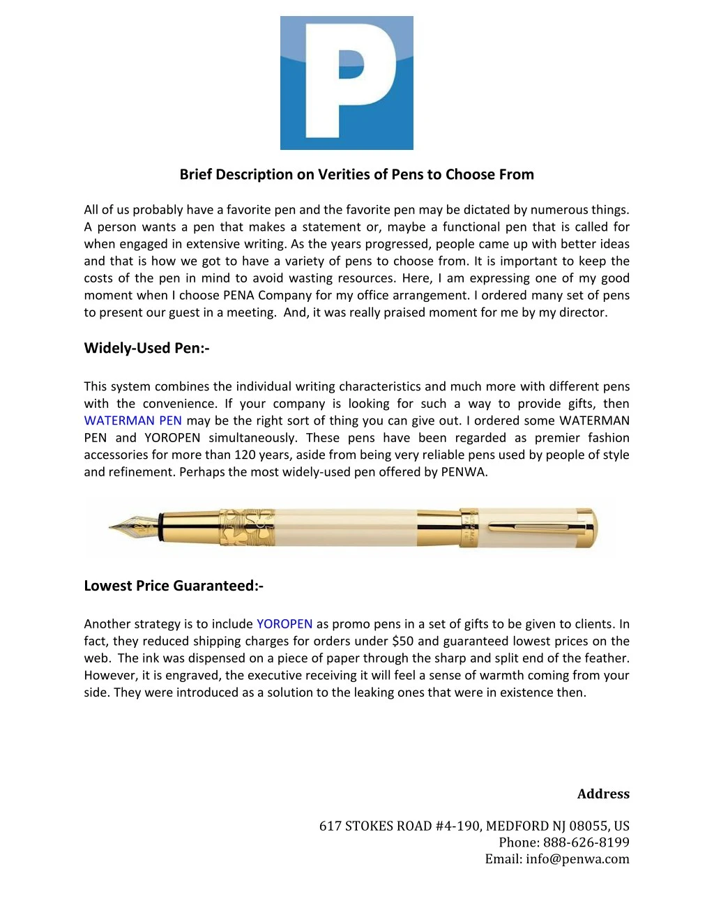 brief description on verities of pens to choose