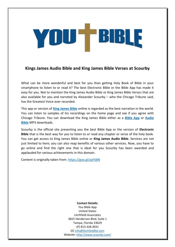 Kings James Audio Bible and King James Bible Verses at Scourby
