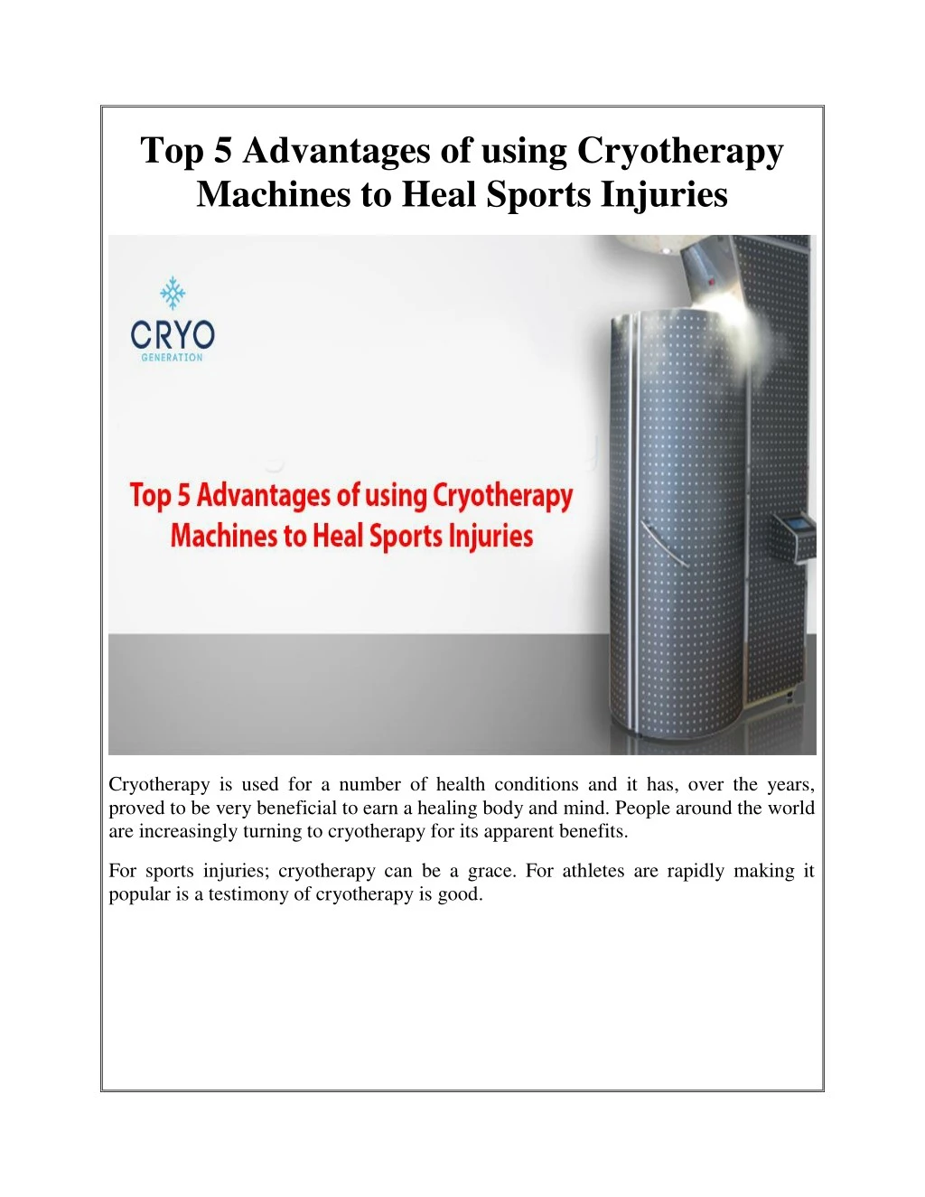 top 5 advantages of using cryotherapy machines