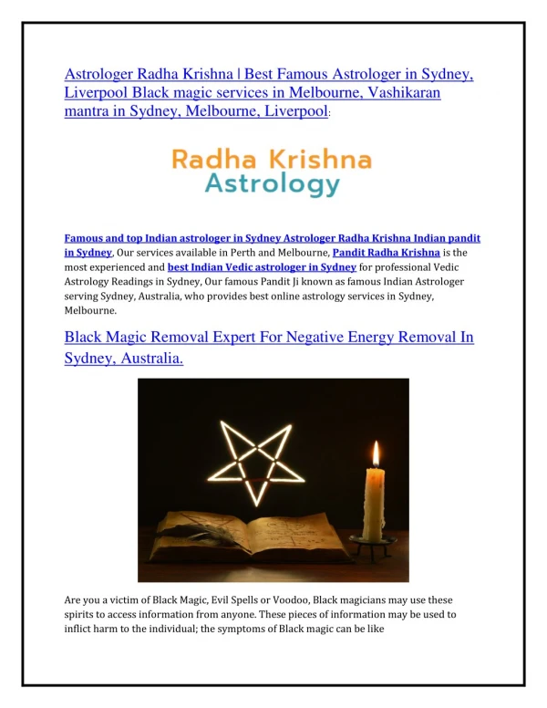 Astrologer Radha Krishna | Best Famous Astrologer in Sydney, Liverpool Black magic services in Melbourne, Vashikaran man