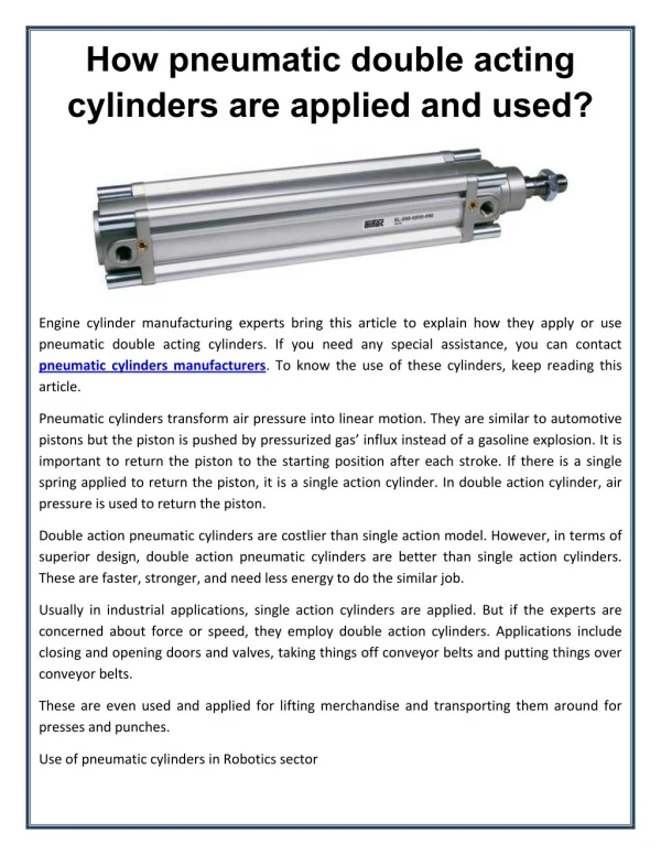 How pneumatic double acting cylinders are applied and used?