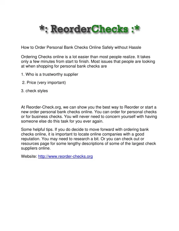 Reorder checks online