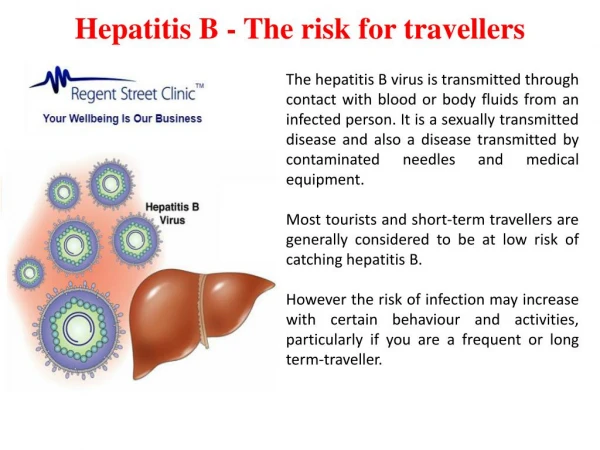 Hepatitis B - The risk for travellers