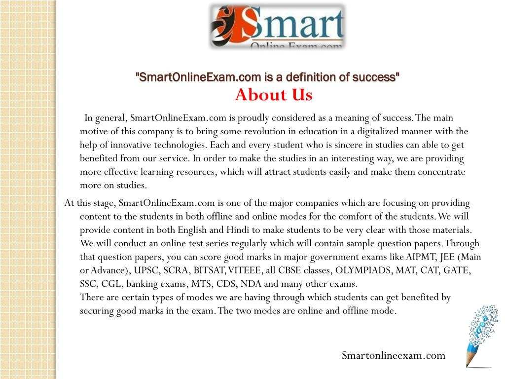 smartonlineexam com is a definition of success