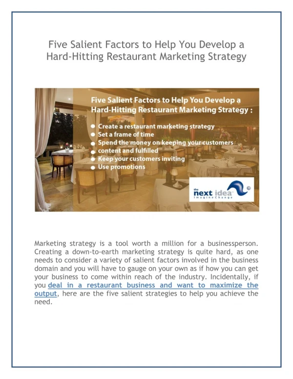 Five Salient Factors to Help You Develop a Hard-Hitting Restaurant Marketing Strategy