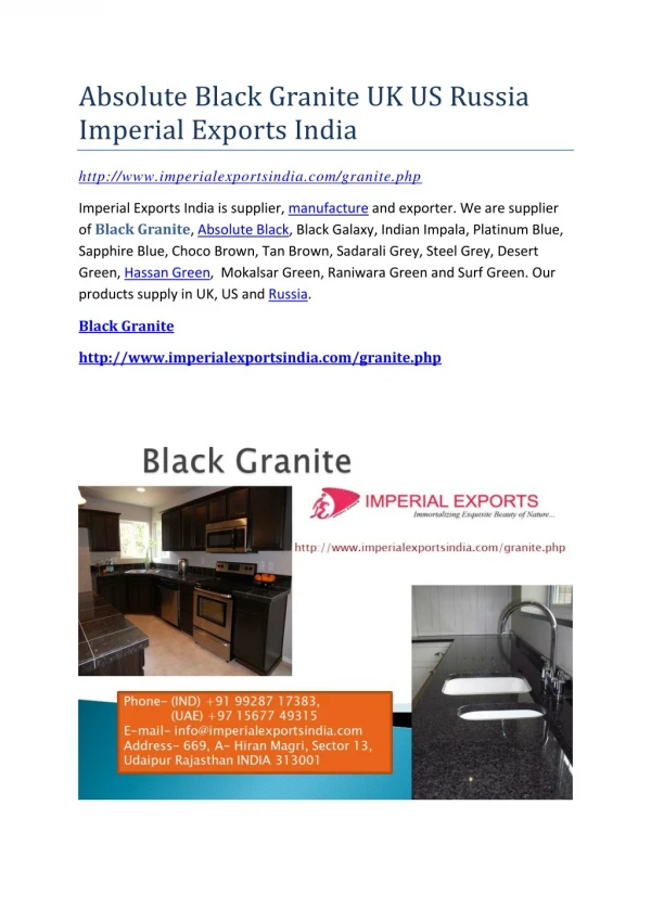 Absolute Black Granite UK US Russia Imperial Exports India