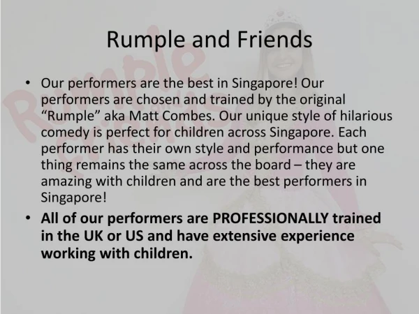 Kids Magic Show Entertainer in Singapore - Rumple and Friends