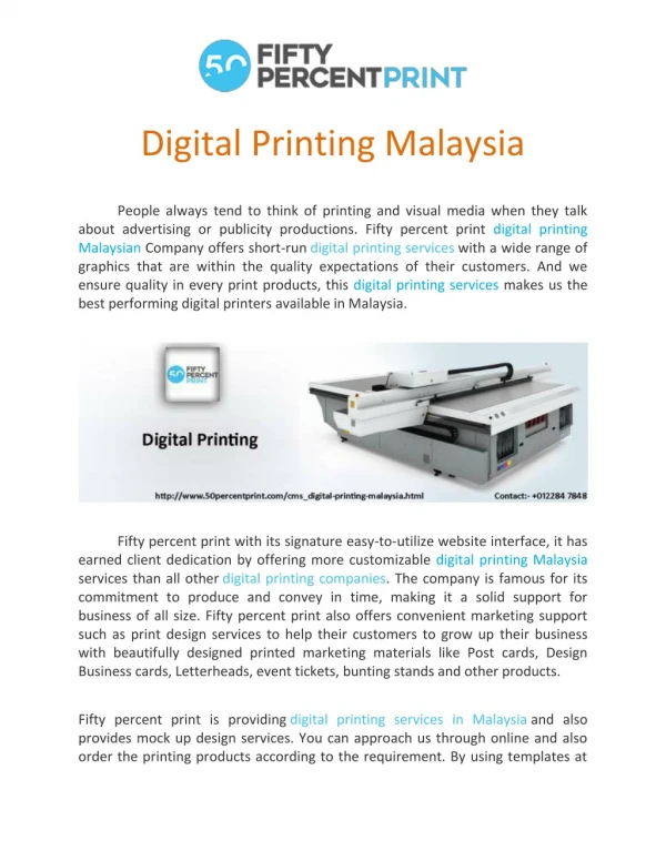 Digital Printing Malaysia | Printing Services| 50percent Print