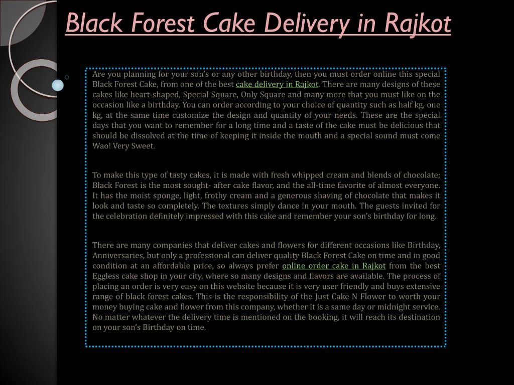 black forest cake delivery in rajkot