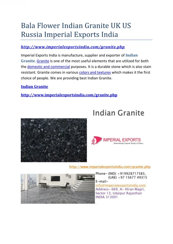 Bala Flower Indian Granite UK US Russia Imperial Exports India