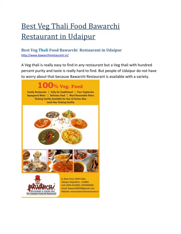 Best Veg Thali Food Bawarchi Restaurant in Udaipur