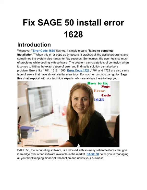 How to Fix SAGE 50 install error 1628