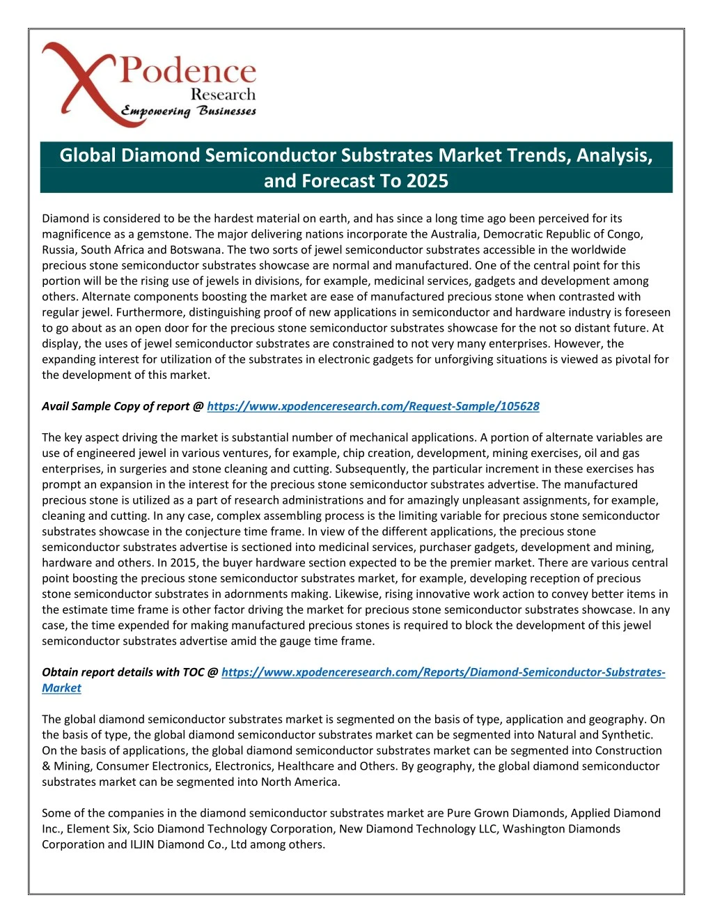 global diamond semiconductor substrates market