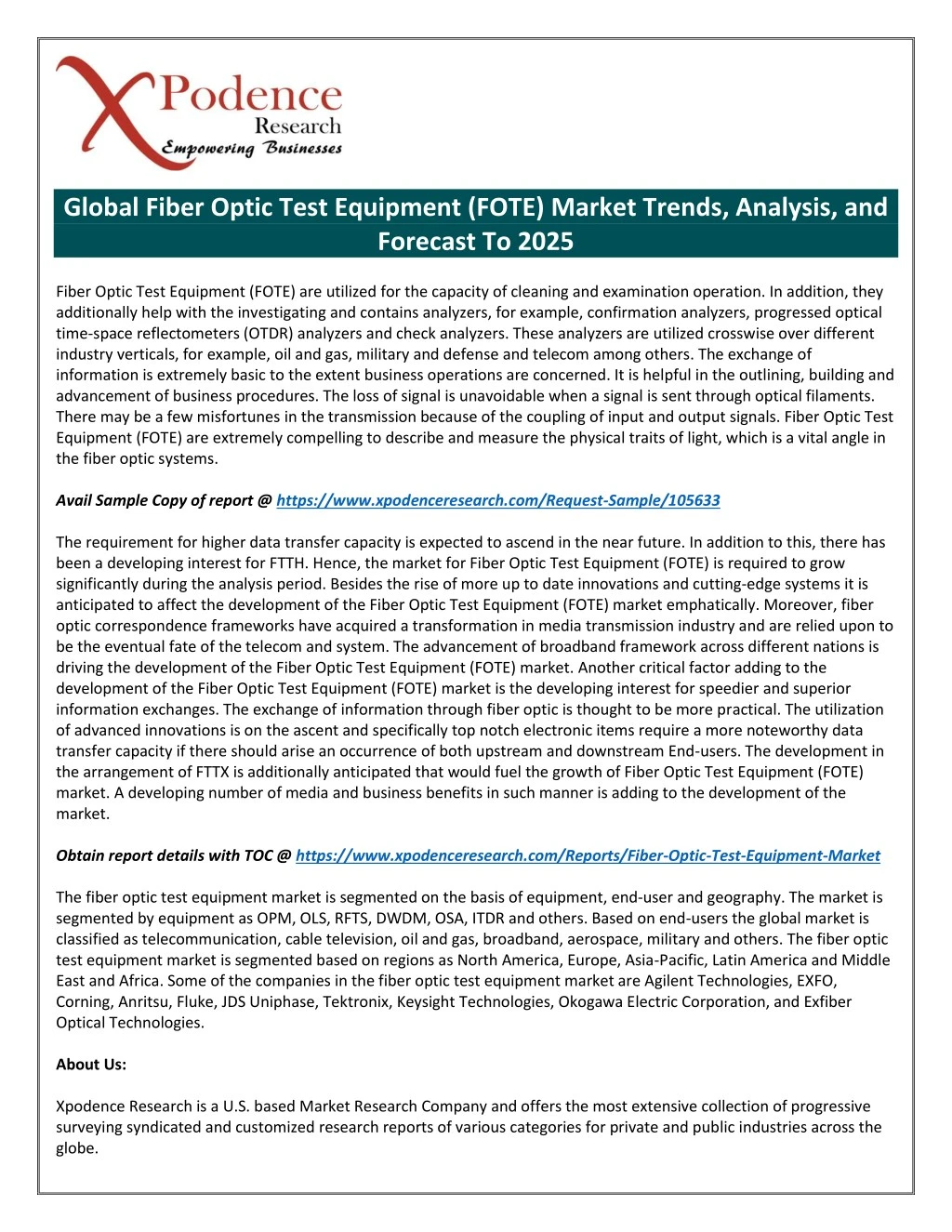 global fiber optic test equipment fote market