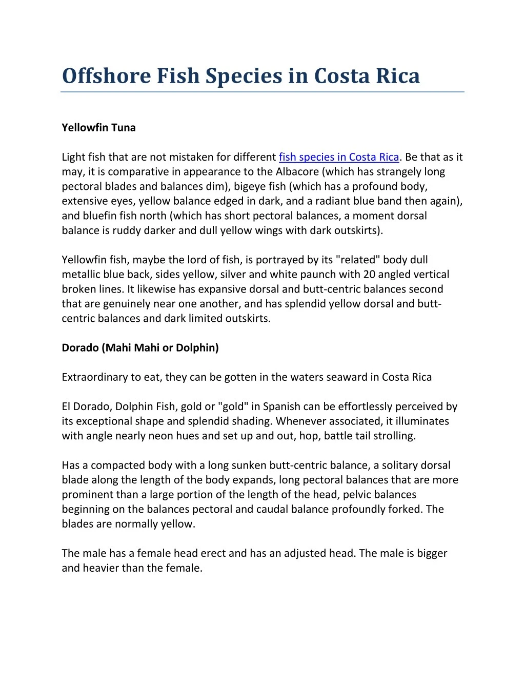 offshore fish species in costa rica