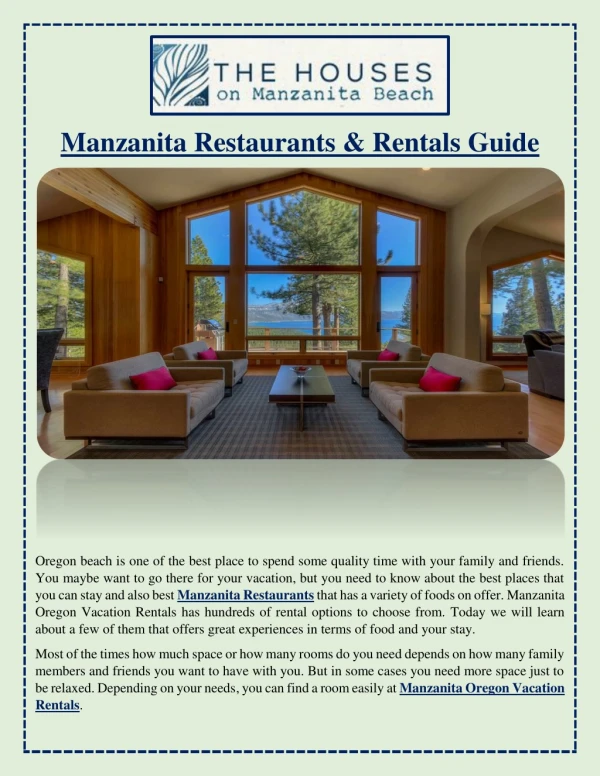 Manzanita Restaurants & Rentals Guide