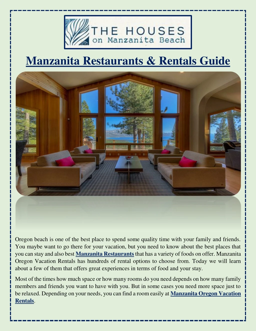 manzanita restaurants rentals guide