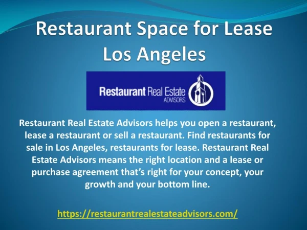 Restaurant Space for Lease Los Angeles