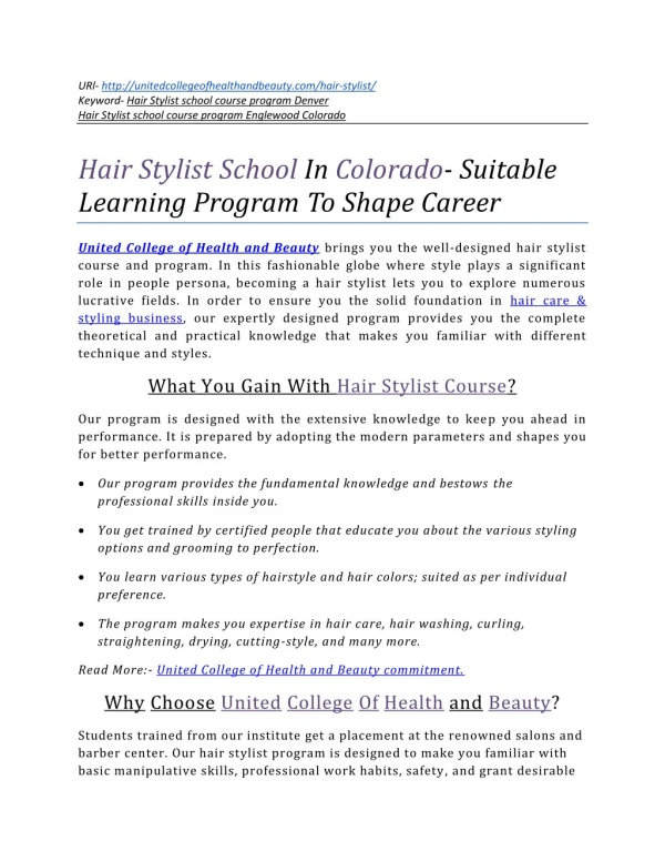 Hair Stylist School In Colorado- Suitable Learning Program To Shape Career