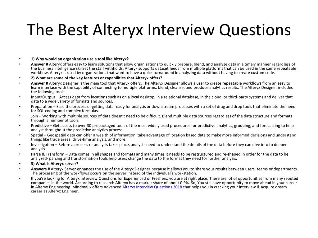 the best alteryx interview questions