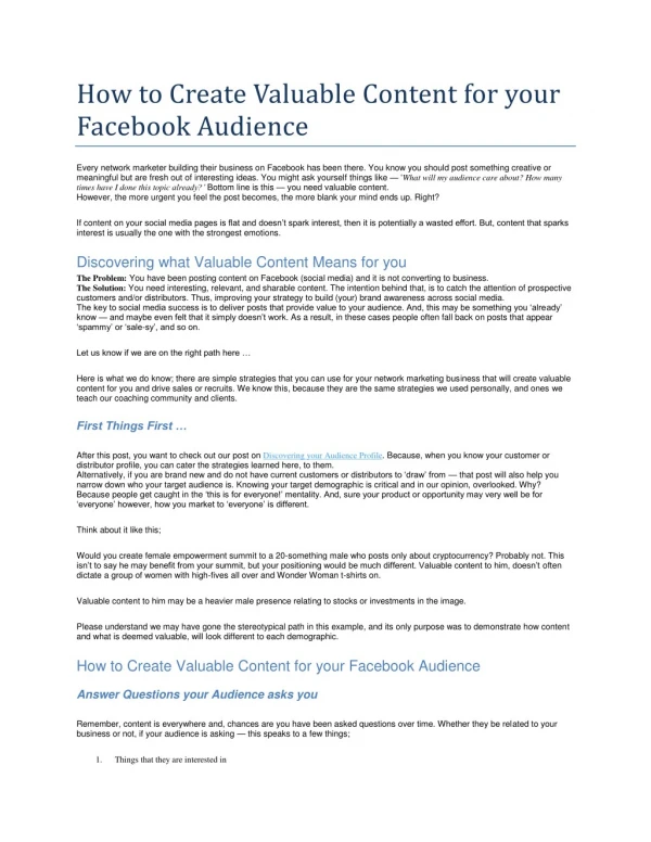 How to Create Valuable Content for your Facebook Audience