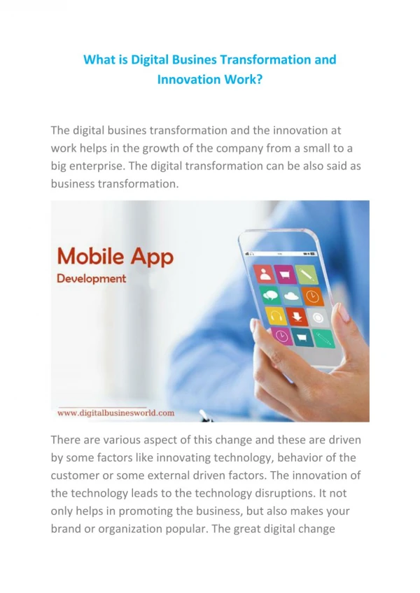 What is Digital Busines Transformation and Innovation Work?