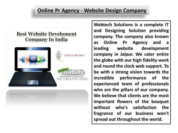Online Pr Agency - Website Design Company | Webtech Solutions India