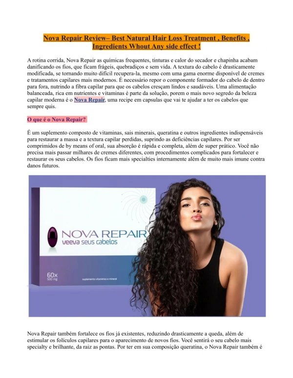 Nova Repair Reviewâ€“ Best Natural Hair Loss Treatment , Benefits , Ingredients Whout Any side effect !