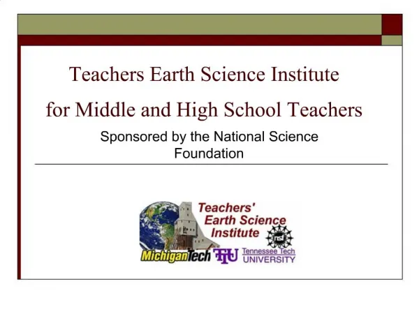 Teachers Earth Science Institute for Middle and High School Teachers