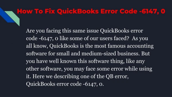 How To Fix QuickBooks Error Code -6147, 0