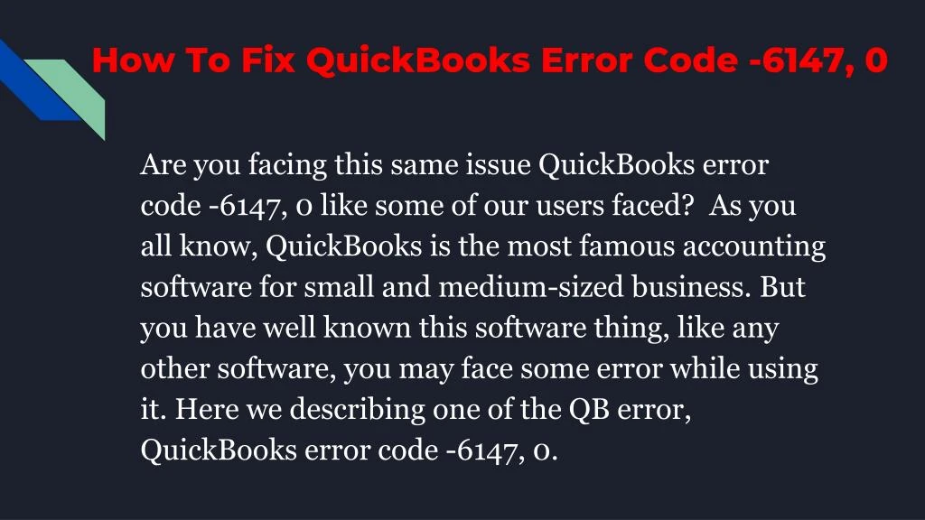 how to fix quickbooks error code 6147 0