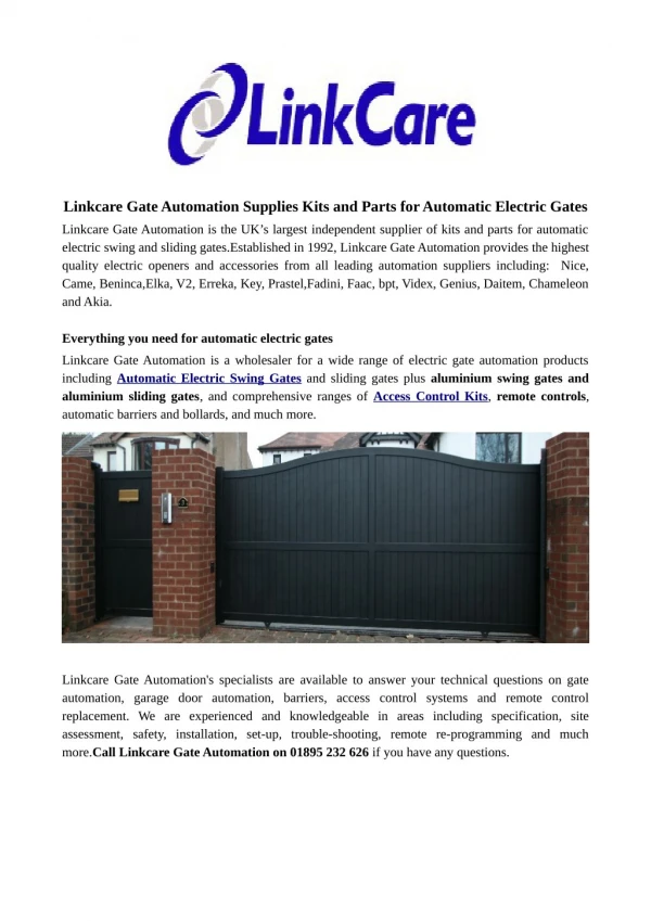 Linkcare Gate Automation Supplies Kits and Parts for Automatic Electric Gates