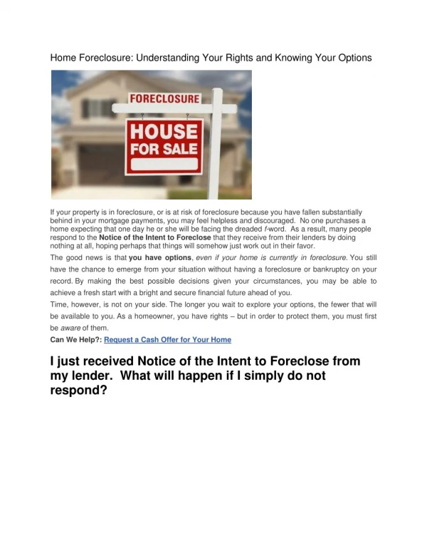 Home Foreclosure: Understanding Your Rights and Knowing Your Options