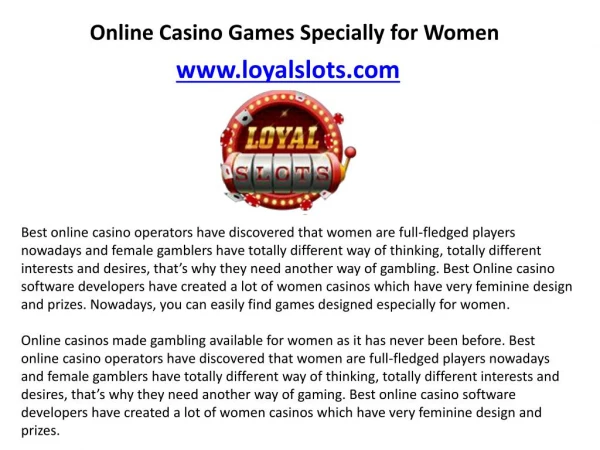Online Casino Games Specially for Women