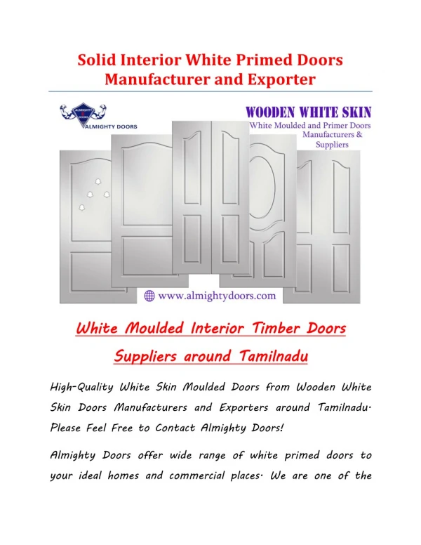Solid Interior White Skin Doors and White Primed Doors Manufacturer