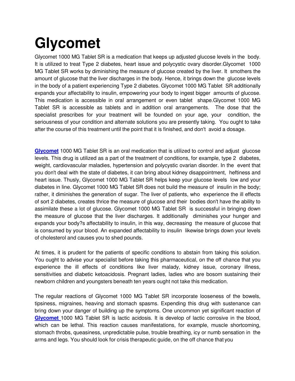 glycomet glycomet 1000 mg tablet