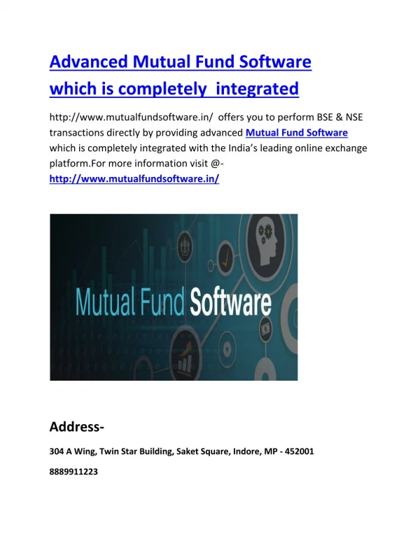 Advanced Mutual Fund Software which is completely integrated