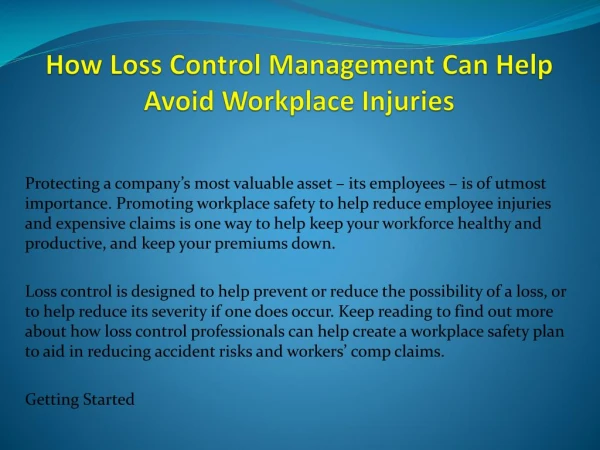 How Loss Control Management Can Help Avoid Workplace Injuries