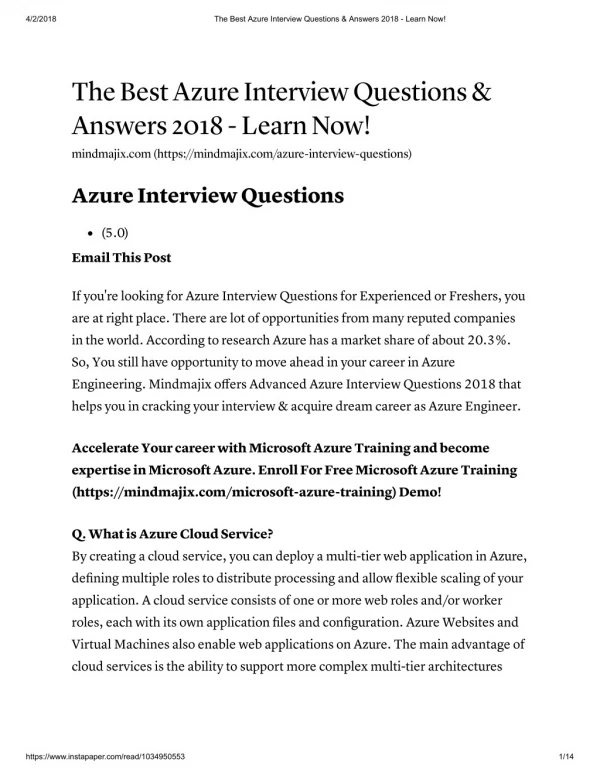 The Best Azure Interview Questions & Answers 2018 - Learn Now!